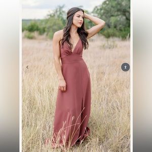 Revelry Carmen Crepe Dress in dark olive